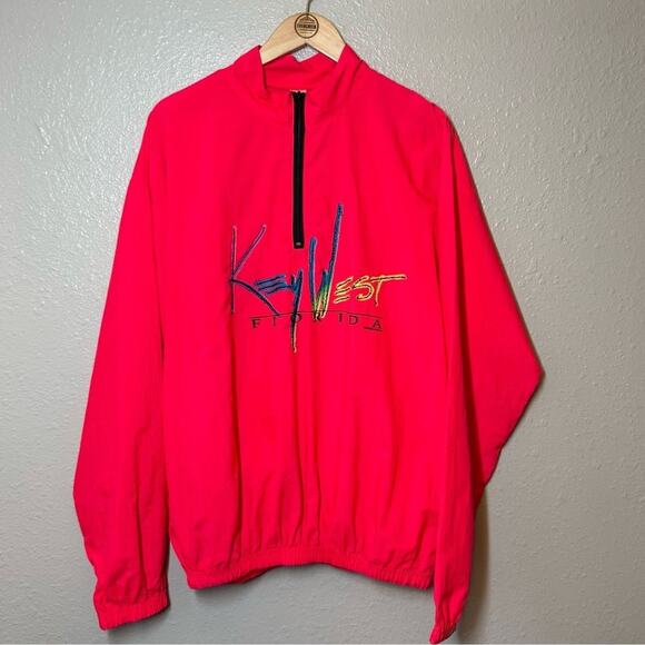 Key Florida Florida 1991 VTG Neon Pink 1/4 Zip Windbreaker Unisex One Size (XL) - Picture 2 of 8
